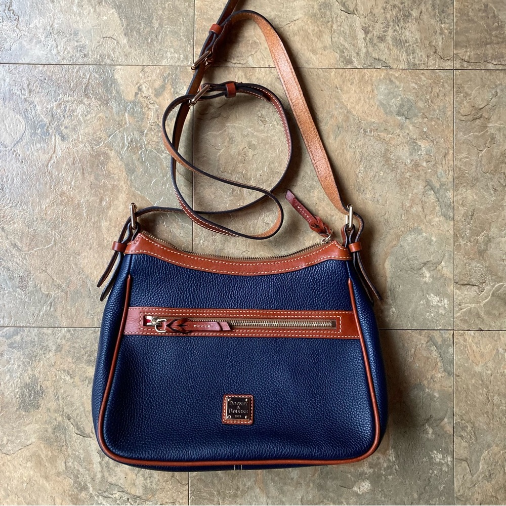 Dooney & Bourke Navy and Brown pebble Leather Crossbody Bag